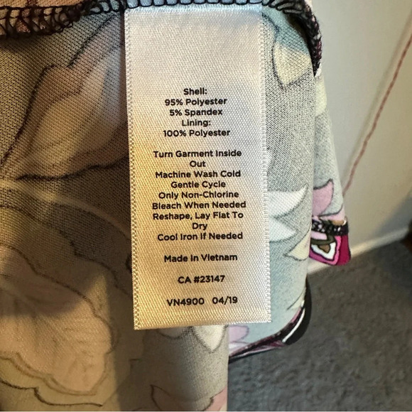 Talbots black dress with floral print, 14P, midi, ruched waist, stretchy - Picture 5 of 6